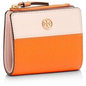 Tory Burch Robinson Color-block Mini Wallet (Pink & Orange)